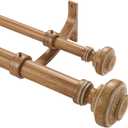 Wood Double Curtain Rod for Windows 72 to 144 Inches, Adjustable Heavy Duty Dual Drapery Rods, Farmhouse Collection Decorative Design with Porch Doorknob Finials,Brown Wood Grain
