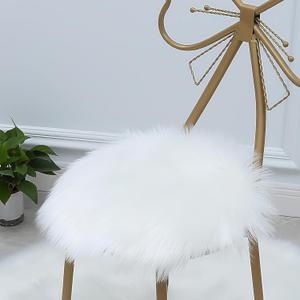 OKAYDA 18" x 18" Round Faux Sheepskin Chair Cover Seat Cushion Pad Super Fluffy Soft Fur Rug for Vanity Chair, Car Seat, Sofa, Living Room, Office (White)