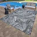 Gertmenian Indoor Outdoor Area Rug, Classic Flatweave, Washable, Stain & UV Resistant Carpet, Deck, Patio, Poolside & Mudroom, 9x13 Ft Extra Large, Abstract Ocean Current, Black White