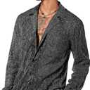 WDIRARA Men's Sheer Mesh See Through Glitter Button Front Long Sleeve Shirt Tops (Medium)