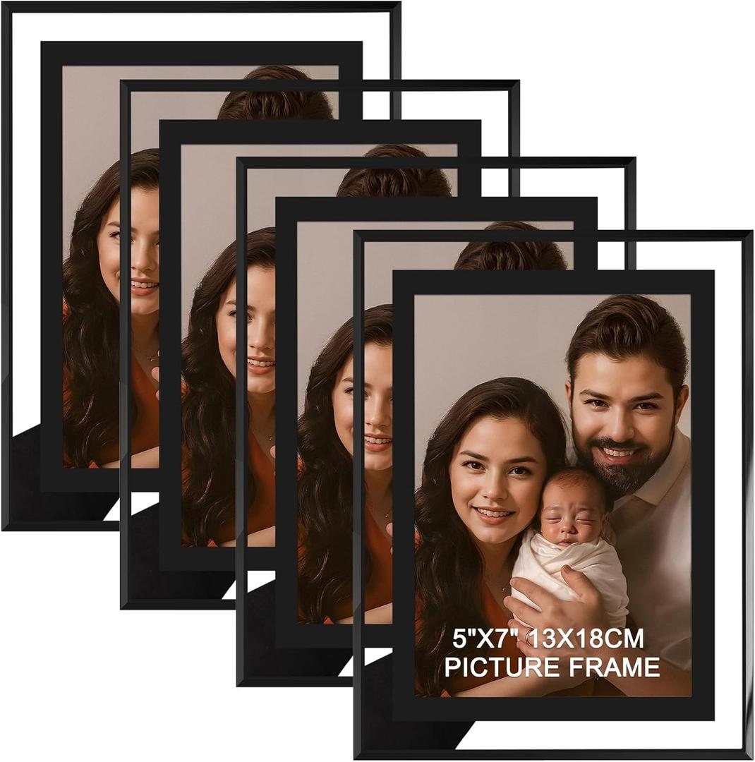 IZIDDO 5x7 Picture Frames Set of 4,Black Glass Photo Frame,for Wall Mount or Tabletop Standing,Gift Picture Frame, Horizontally or Vertically (5x7, Black)