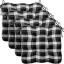 Geetery 4 Pcs Outdoor Plaid Chair Cushions with Ties for Dining Chairs Scottish Plaid Decorative Seat Cushions for Kitchen Patio Home Living Room, 15 x 16'' (Black and White)