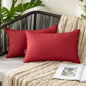MIULEE Pack of 2 Decorative Outdoor Waterproof Pillow Covers Garden Cushion Sham Throw Pillowcase Shell for Spring Patio Tent Couch 16×16 Inch Wine Red