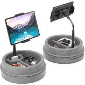KDD Tablet Pillow Stand for Lap, Multi-Angle iPad Stand with Storage Tray - 360 Rotating Clip Gooseneck Tablet Soft Pad Dock for Bed and Desk Compatible with iPad Pro 12.9, Air Mini, Phone, E-Reader