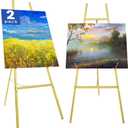 2 Pack Gold Easel Stand for Wedding Sign, Heavy Duty Metal Display Easel with Adjustable Chain, 4-Tier Height Adjustable Art Easel for Painting, Posters, Pictures & Commercial Display