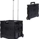 Elevon Foldable Utility Cart, with Telescopic Handle, Collapsible Durable Grocery Utility Cart with Rolling Wheels for Easy Storage, Luggage Travel, Compact Portable, Black