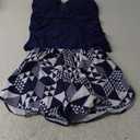 Navy Blue Scoop Neck Sporty Back Tankini Set With Pockets Shorts, Size 14