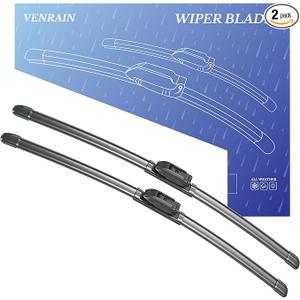VENRAIN Wiper Blades, OEM Quality, Premium All-Season PTFE Rubber, Quiet & Streak-Free, J-Hook, Automotive Replacement Windshield Wiper Blades (24"+18" Pair for Front Windshield)