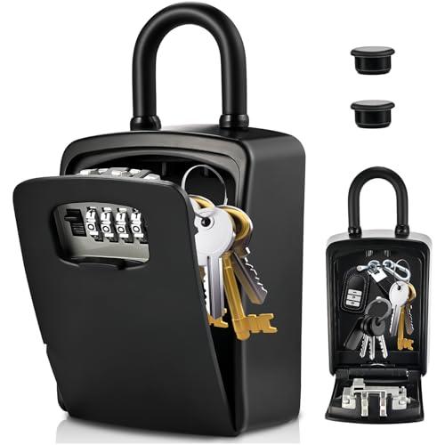 Lockwise XXL Large Key Lock Box, 5.5”x4.1”x2.1” Waterproof Kirsite Combination Lockbox for Keys Outdoor, Portable Key Lock Box Wall Mount with Code (1 Pack, Black)