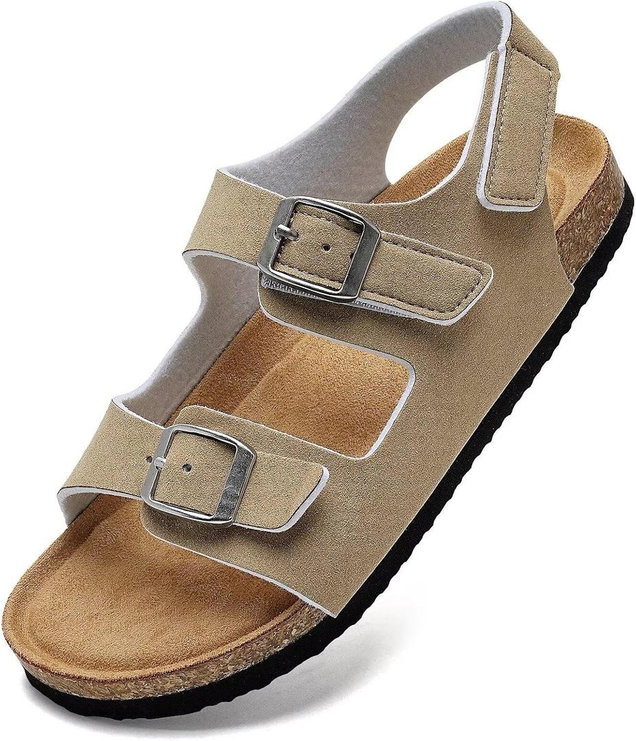 Torotto Toddler Kids Sandals Boys Girls Cork Footbed Sandals with Adjustable Buckle Casual Slides Open Toes Flat