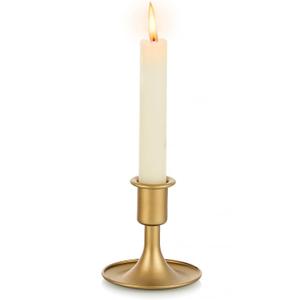 Gold Taper Candle Holder Set of 1, Hewory Short Skinny Brass Candlestick Holders, Vintage Small Low Metal Candles Sticks for Wedding Centerpieces Christmas Birthday Party Holiday Dinning Table Decor