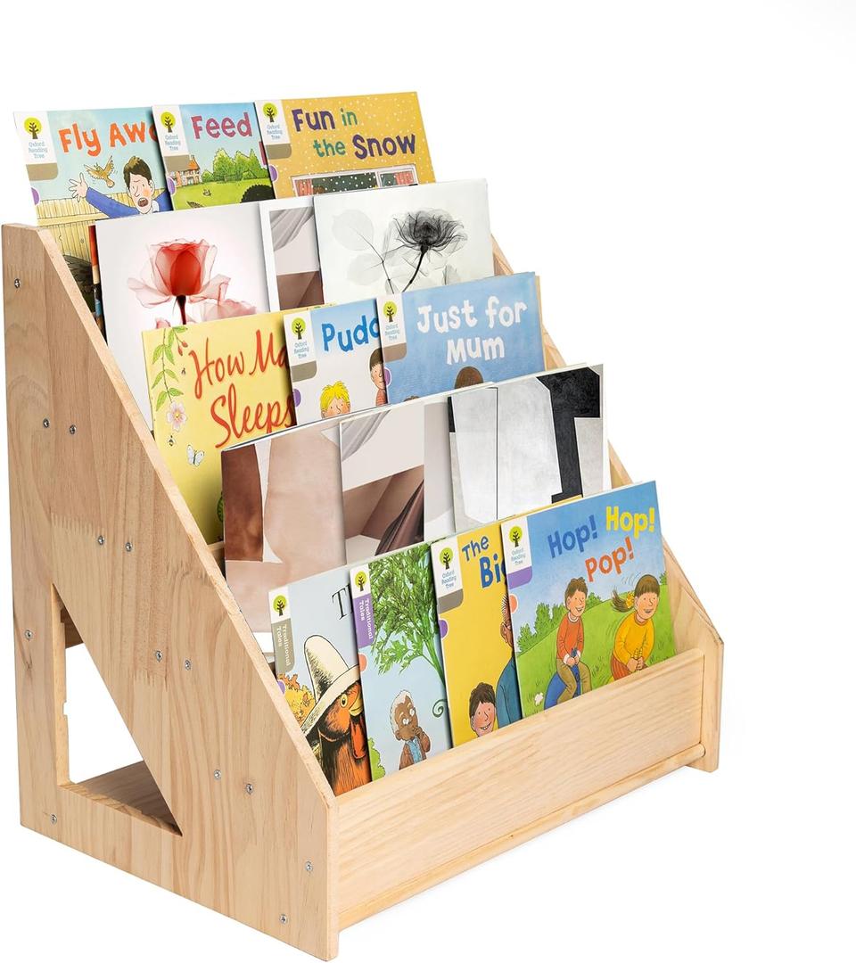 GENMOUS Montessori Bookshelf for Kids Room, Wooden Toddler Bookshelf with Chalkboard,Baby Book Shelf Bookcase for Nursery Playroom Classroom Reading Nook