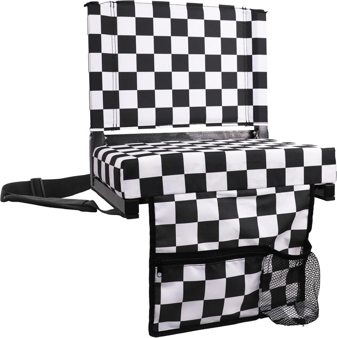 SPORT BEATS Stadium Seats with Back Support Bleacher Chairs with Back and Cushion Thick Padded Bleacher Seats Includes Shoulder Strap Check 1pc Regular - 17" W x 12" D x 16.5" H