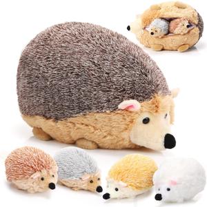 Hiboom 5 Pcs Hedgehog Stuffed Animal, 14 Inch Large Mommy Hedgehog Stuffed Plush Toys with 4 Plush Baby Soft Cuddly Plushie Toy Set Easter Gifts for Kids Birthday Gifts Party Favors(Lying Down)