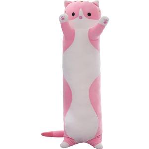 Cute Cat Plush Long Body Pillow  Soft Cartoon Stuffed Animal Doll, Kawaii Cat Plushie Cuddle Toy Gift for Kids, Girls & Girlfriend (Pink, 19.7 Inch)