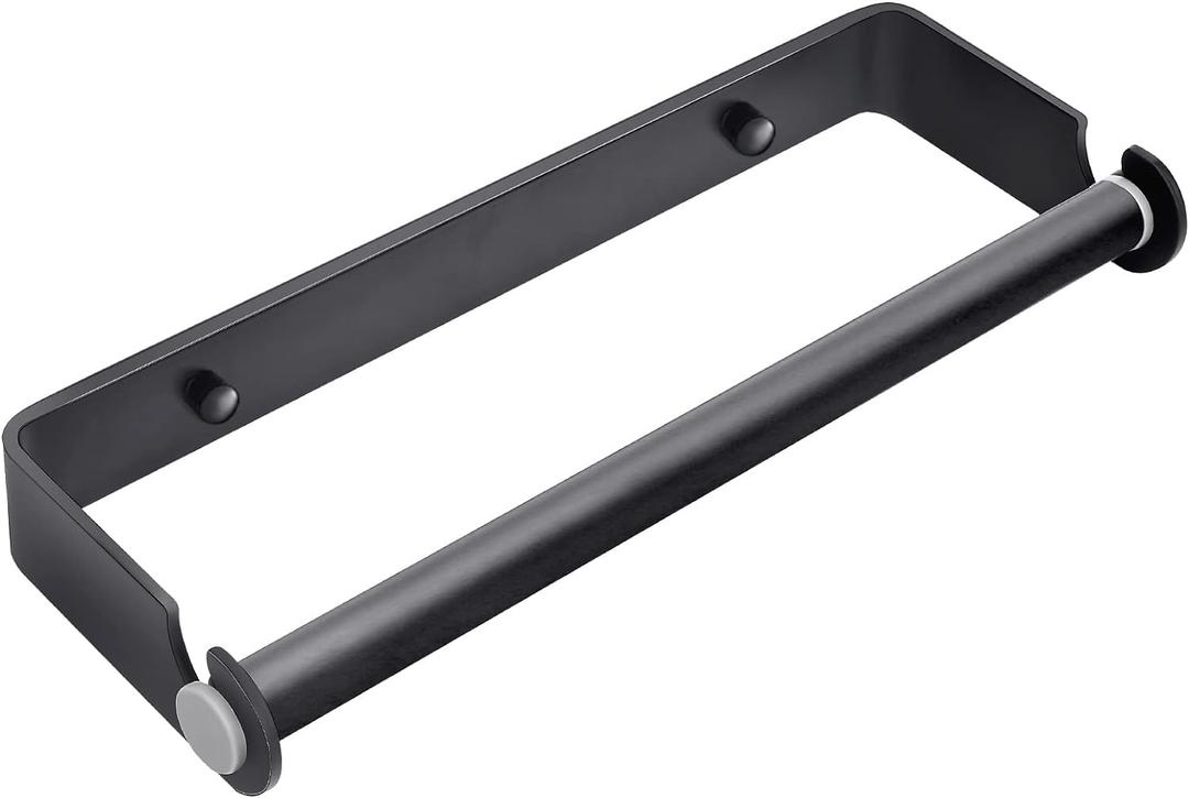 Under Cabinet Paper Towel Holder, Adhesive or Drill Mount Paper Towel Holder, Wall Mount Paper Towel Holders for Kitchen or Bathroom (Black) (1 Pack)