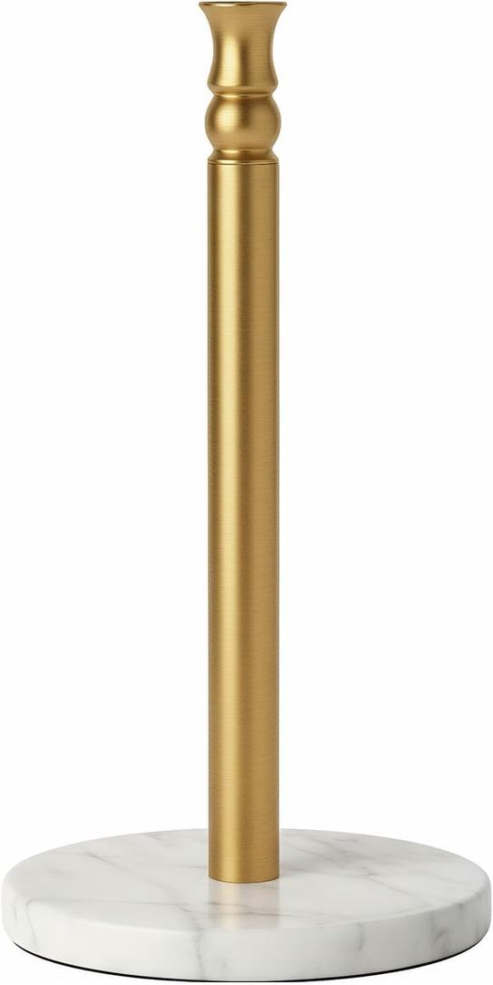 Paper Towel Holder Stand, One-Handed Ripping Paper Towel Roll Holder Countertop, Heavy Marble Base, NOT Tip Over - (Marble Base, Gold)