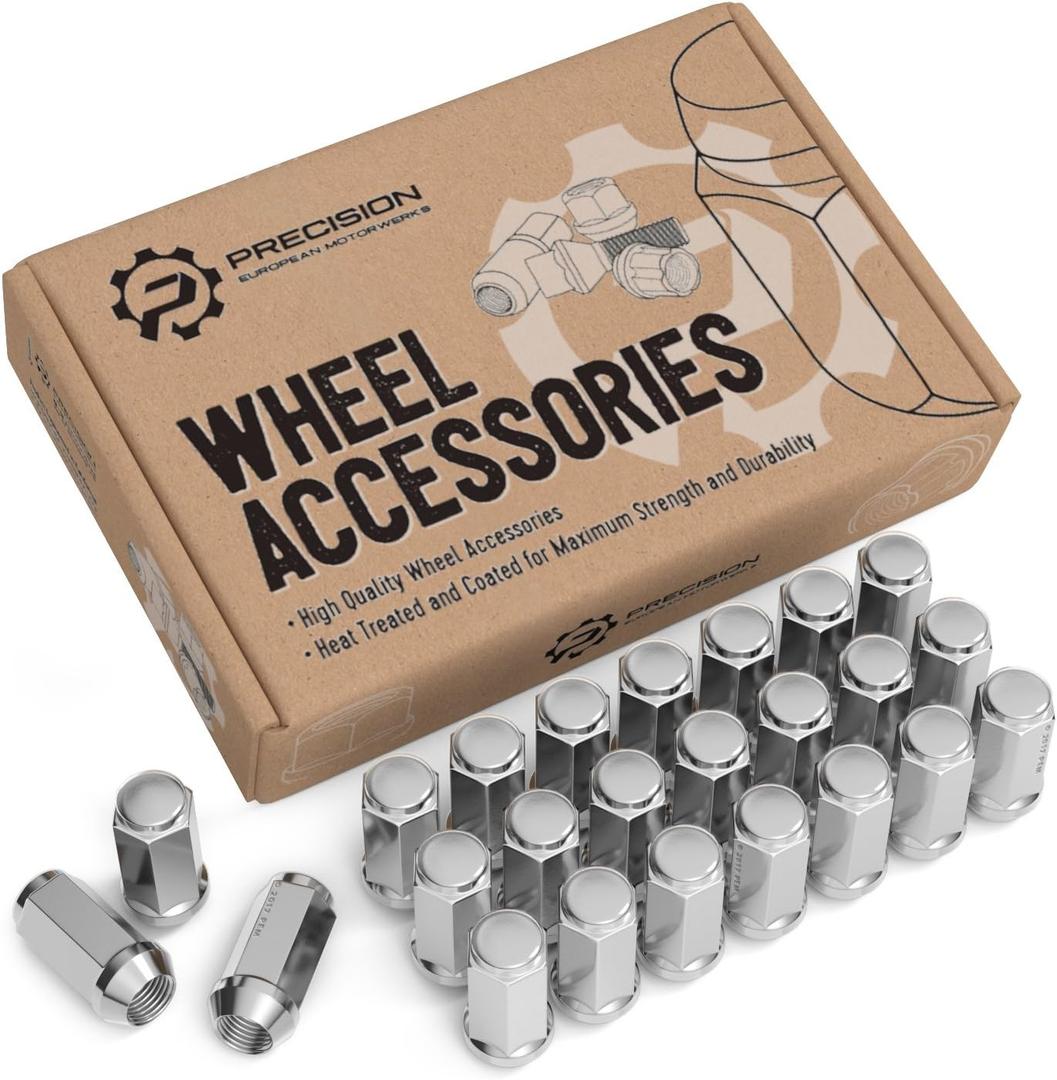 StanceMagic 24pcs Chrome 14x2 Closed End Extended Bulge Lug Nuts - Cone Taper Acorn Seat, 1.8" Length, 0.9" Width, 19mm 3/4" Hex - Compatible with Ford F150 Expedition Lincoln Navigator Mark LT