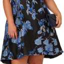 Adrianna Papell V-Neck MIDI Jacquard Dress Blue/Black Multi 18