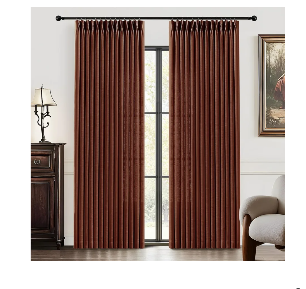 Chestnut Brown Pinch Pleated Linen Curtains 84 Inches Long for Living Room, Light Filtering Pleat Drapes Textured Thick Memory Trained Semi-Sheer Curtain with Hooks for Bedroom Dining Room, 2 Panels
