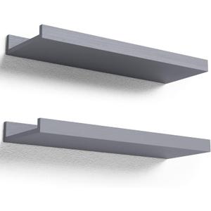 Floating Shelves for Wall, Wall Shelves Set of 2, Bedroom Shelves with Lip, Display Picture Ledge Shelf for Wall Decor Bedroom Living Room Bathroom Kitchen - Grey (15.7 In)