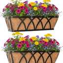 Window Deck Railing Planters Boxes with Coconut Liner, The Bottom Flat Window Boxes Planter Flower Boxes Metal Black Balcony Planters Railing Hanging for Outdoor Fence Porch Patio Lawn(2Pcs 24 Inch)