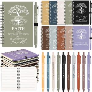 Kosiz 20 Pcs Fathers Day Church Gift Bulk for Men, Motivational Christian Prayer Journal Bible Verse A6 Spiral Notebook with Ballpoint Religious Gift for Pastor Coworkers Teachers (Neutral Color)