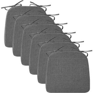 Chair Cushions for Dining Chairs, 2" Thick Seat Cushions for Kitchen Chairs, D-Shaped Chair Pads with Washable Cover, Ties and Non Slip Backing, 17'' x 16'', Set of 6, Dark Grey