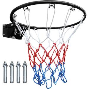 18" Basketball Rim Replacement, Wall-Mounted Basketball Hoop with Net, Double Spring Solid Rim, Indoor/Outdoor