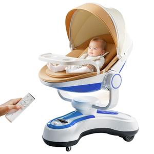 Baby Swing for Infants, 3 Auto-Moving Modes Path & Timing Function with 5-Point Safety Harness, Smart Remote Control Newborn Soother Swing for Indoor/Outdoor,Bluetooth Enabled, 17 Lullabies/Lights