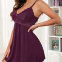 Ababoon Sexy Lingerie Women Lace Modal Sleepwear Chemises V-Neck Full Slip Babydoll Nightgown (Small, Dark Cherry)