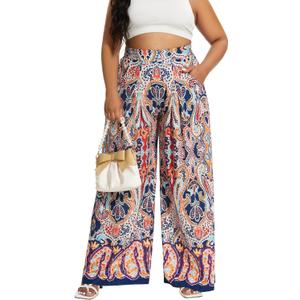 Women's Wide Leg Long Palazzo Pants High Waist Loose Fit Casual Flowy Pants Trousers with Pockets L