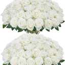 InnoGear 50 Pcs White Roses Artificial Flowers, Fake Velvet Silk Rose Bulk Faux Flower for Decoration DIY Wedding Centerpieces Proposal Bridal Bouquets Shower Party Home Floral Decor (50, White)