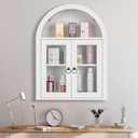 Arched Wall Cabinet with Glass Door, Arch Display Wall Mounted Cabinet, Farmhouse Wall Cabinet with Shelves for Living Room, Bathroom, Kitchen (White)