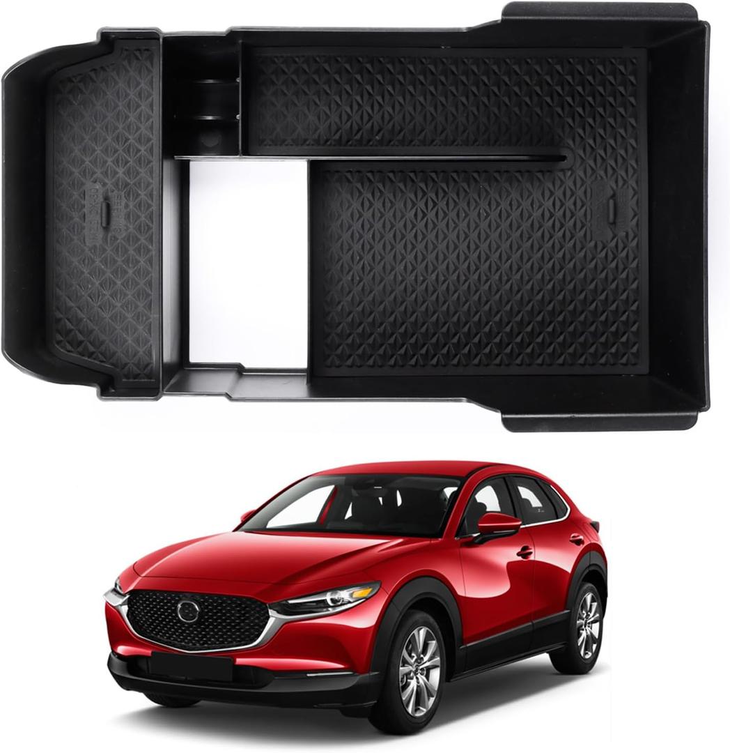 Autorder Center Console Organizer for Mazda CX-30 CX30 2020-2026 Accessories Armrest Storage Box Secondary Insert Tray with Black Anti-Slip Mat
