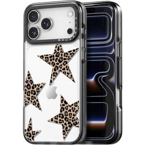 Bouvardia for iPhone 17 Pro Case, Cute Girly Design for Women, Shockproof & Aesthetic, Cheetah Theme - Leopard Stars