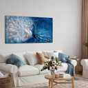 OuElegent Peacock Canvas Wall Art Blue and White Peacock Couple Painting Pictures Elegant Animal Artworks Romantic Kiss Artwork for Living Room Bedroom Wall Decor Ready to Hang 24"x48"