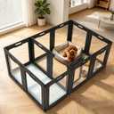 24" H Clear Acrylic Dog Playpen,12-Panel Modern Black Indoor Pet Fence