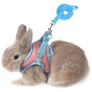 Adjustable Bunny Harness and Leash Set Double Buckle with Reflective Strips Rabbit Vest Pets Stuff Suitable for Rabbit Walks Accessories (Powder Blue, M)