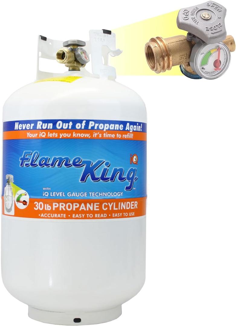 Flame King YSN330 30lb Steel Propane Tank Cylinder with Gauge and OPD Valve for Grills and BBQs, Camping, Fishing, & Outdoor Activities, White