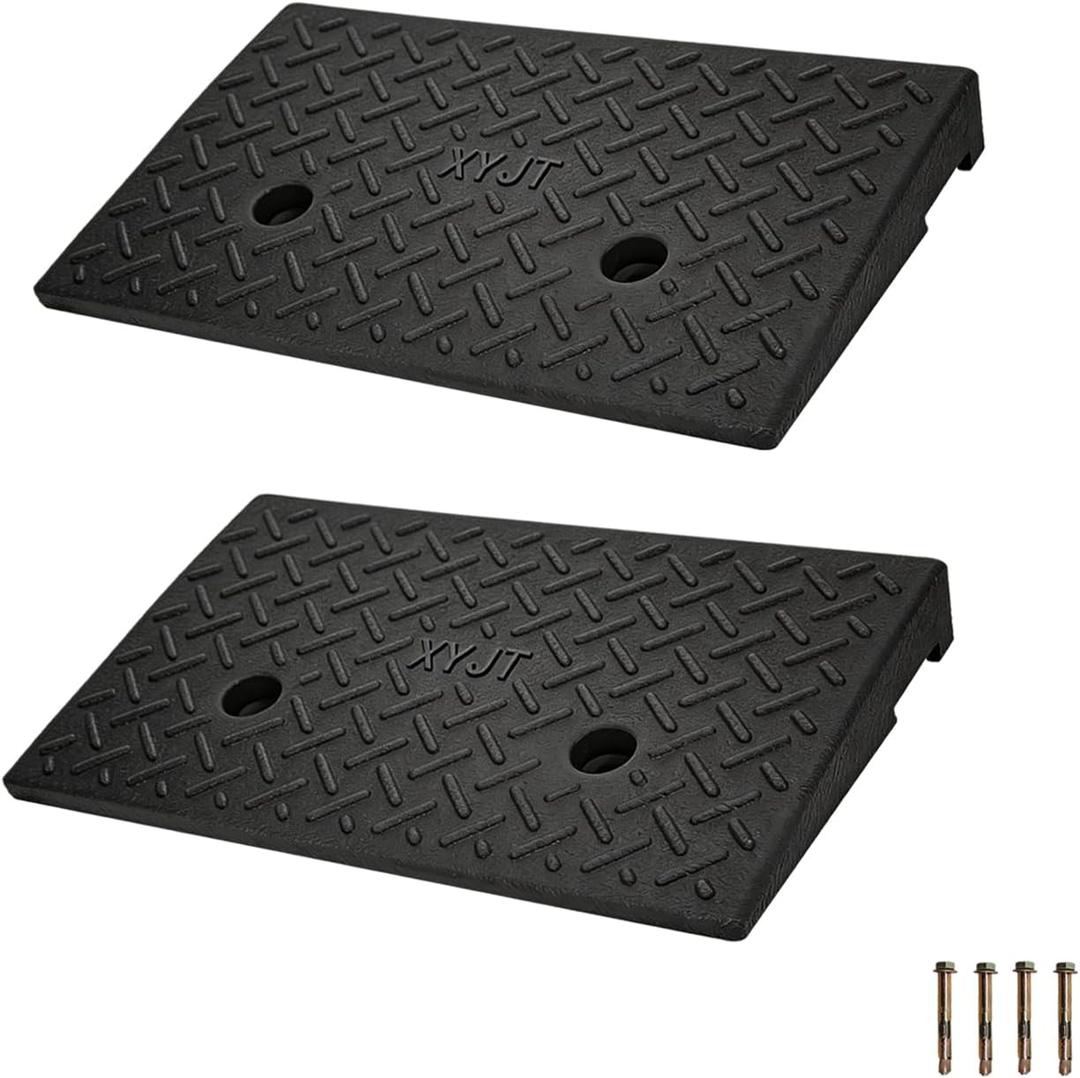 Rubber Curb Ramps for Driveway Sidewalks Shed Entry1.6 Inch Rise Height 2 Pack 19.68" L x 9.84" W Threshold Ramp for Cars Motorcycles Lawn Mowers 7000lbs Load Capacity