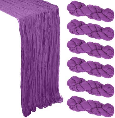 6 Pack Purple Cheesecloth Table Runner 10Ft Spring Gauze Cheese Cloth Table Runner 35x120 Inch Boho Sheer Rustic Fabric for Holiday Party Decor Baby Shower Wedding Decorations