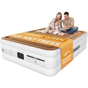 CHERIMOR Queen Air Mattress with Built in Pump, 180C Heat-Sealed Leak-Proof, 18" Raised Comfort, Anti-Sag Horizontal Beam, Supports 800 lbs, 3-Min Inflation Blow Up Bed for Home Guests & Camping