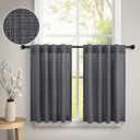 DANCURTON Kitchen Cafe Curtains 24 Inch Length 2 Panels Back Tab Pocket Light Filtering Sheer Privacy Linen Short Curtains for Small Window Dark Grey Curtain for Bathroom 30x24 Charcoal Gray Farmhouse