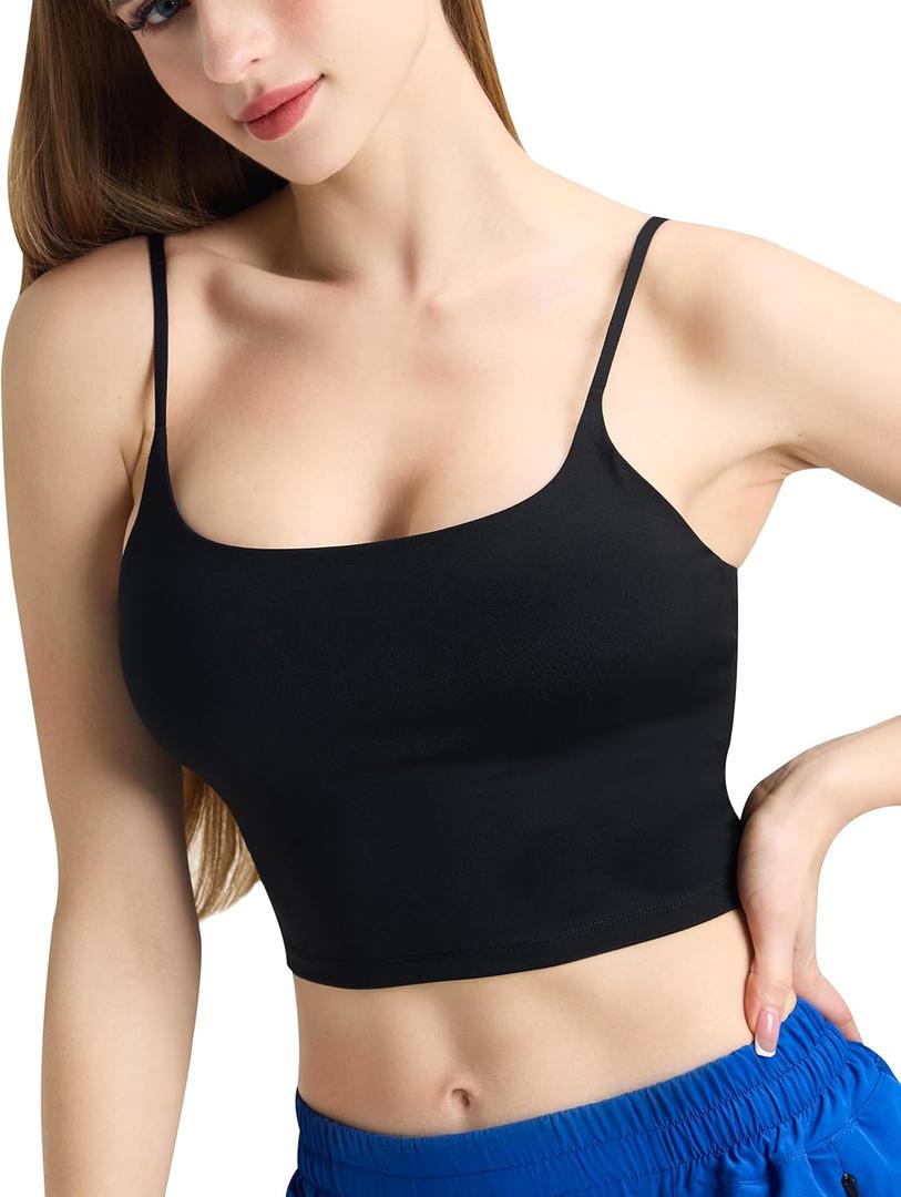 IFNOW Tank Tops for Women Adjustable Spaghetti Strap Padded Longline Sports Bra Scoop Neck Workout Crop Top (XL)