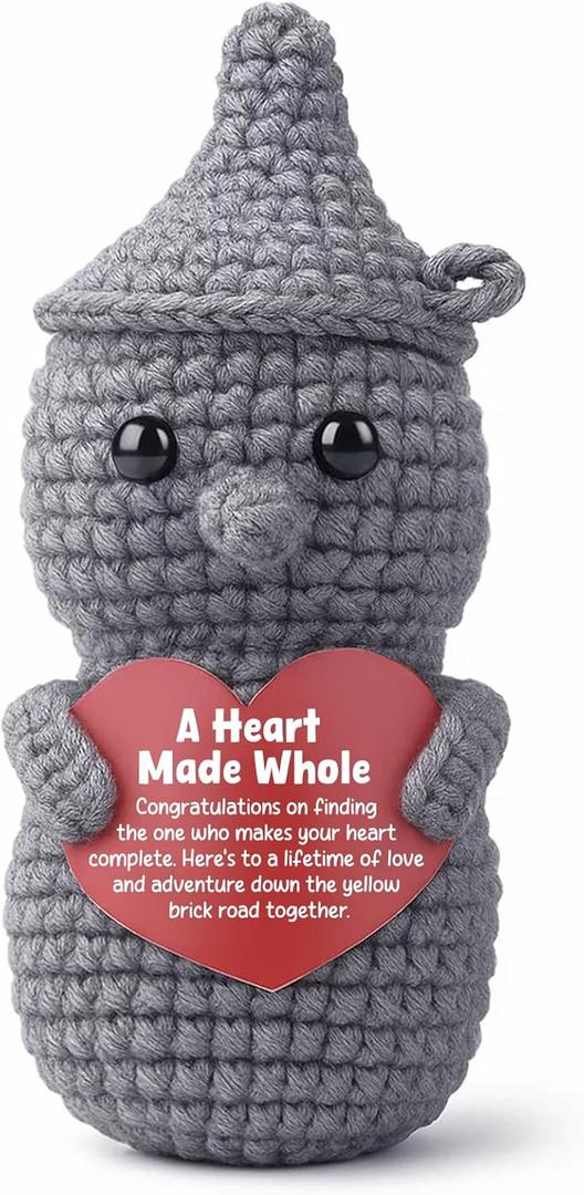 Unique Wedding Gift for Couple, Crochet Tin Man Plush with A Heart Made Whole Card - Sentimental Engagement Keepsake for Bride and Groom, Mr & Mrs Newlywed Home Decor