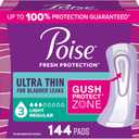 Poise Ultra Thin Incontinence Pads & Postpartum Pads for Bladder Leaks, 3 Drop Light Absorbency, Regular Length, 144 Count