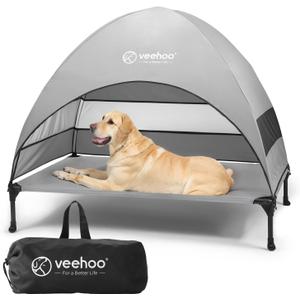 Veehoo Outdoor Dog Bed with Canopy, Cooling Elevated Pet Cot with Removable Shade, Non-Slip Feet, Raised Dog Cot for Large Dogs, Pet Tent Bed for Camping, Beach, Large, Grey, CWC2411 (42.0"L x 30.0"W x 33.5"Th)