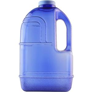 New Wave Enviro 1 Gallon Square BPA Free Bottle with Screw Top Cap and Integrated Handle, Space Saving Design, Ideal for Gym and Outdoor Life, Blue