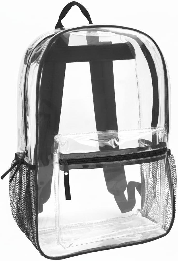 Trail maker Clear Backpack Heavy Duty with Padded Straps, Side Pockets for Kids, Boys, Girls, School, Stadium Approved Events (Black)